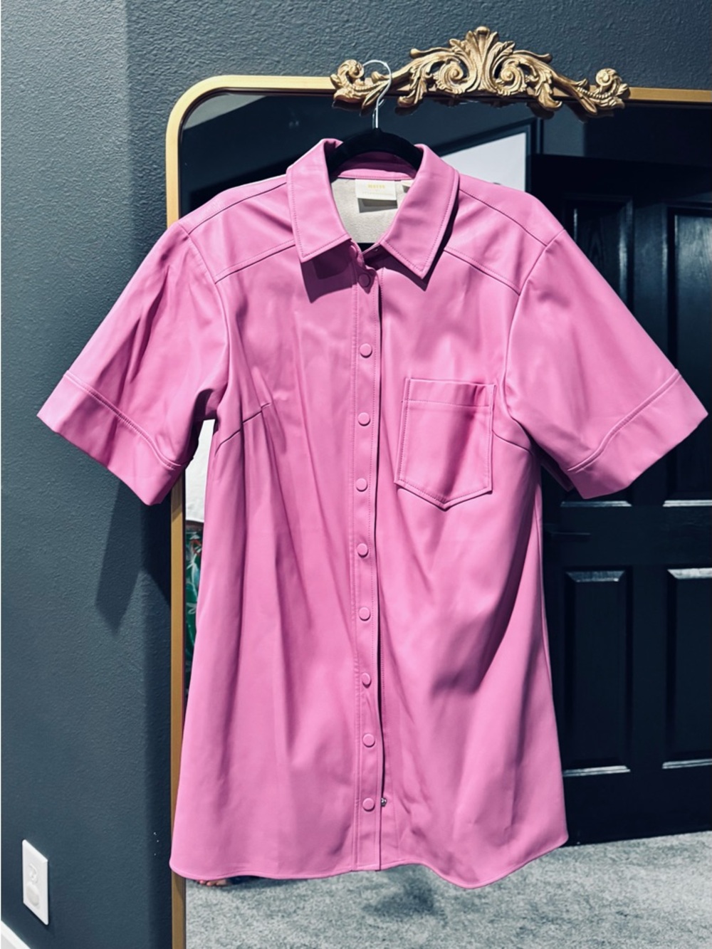 Anthropologie Bright Pink Button-Front Short-Sleeve Dress